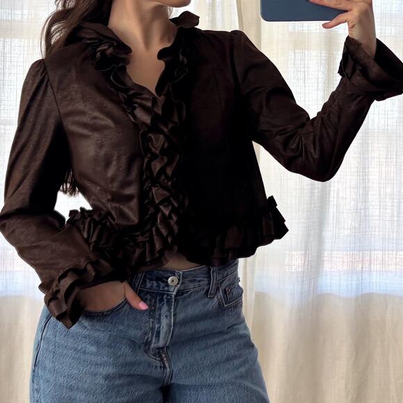 Vintage faux lather ruffle jacket - Picture 1 of 6